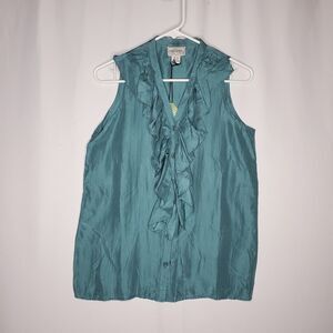 Croquet Club Sleeveless Silk Ruffle Top Women Small Mermaid Coastal Cowgirl